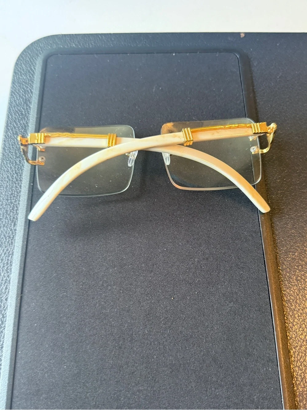 Gold Rimless Men's Sunglasses with Ivory Temples